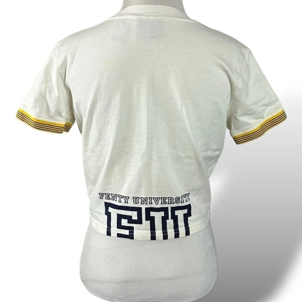 Puma X Fenty University Cropped Vintage Tee in Cream Large Rhianna Baby Tee - Picture 8 of 16